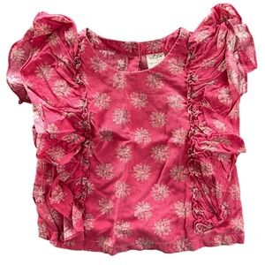 UTSA Kids Girls Pink Floral Ruffle Top Size 9 10 Years Prairie Cottagecore